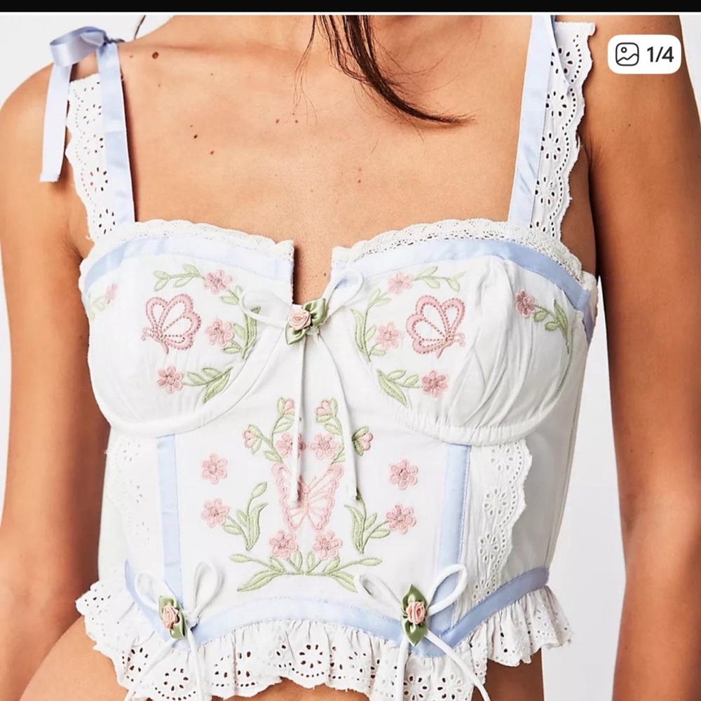 NEW For Love And Lemons White and Blue Floral Bustier